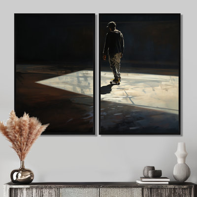 Skateboard Street Shadows - Modern Canvas Wall Art