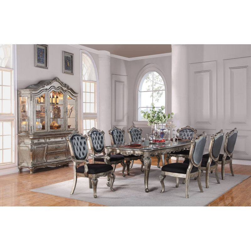 9-piece Luxurious Formal Dining Table Set Kitchen Furniture Set Include 1 Extendable Dining Table, 6 Side Chairs And 2 Arm Chairs, Set For 8 Persons