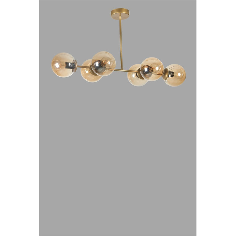 Luminaire de lustre élégant, ambre et doré avec accents noirs, 35,4 x 5,9 pouces | Corps en métal, douille E27 (40 W maximum), hauteur: 25,6 pouces | Décoration élégante pour le salon, la salle à manger et le vestibule, indice de protection IP20