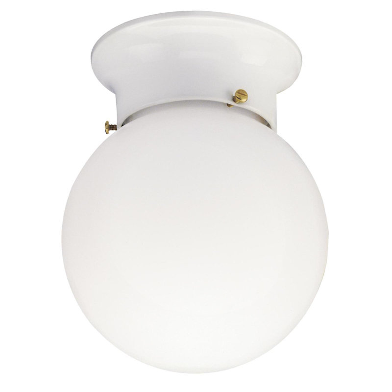Plafonnier encastré à une lumière à finition blanche avec globe en verre blanc
