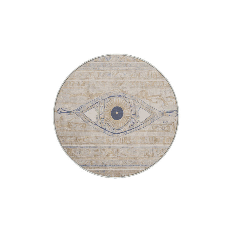 Machine Washable Beige Area Rug, Round 6'