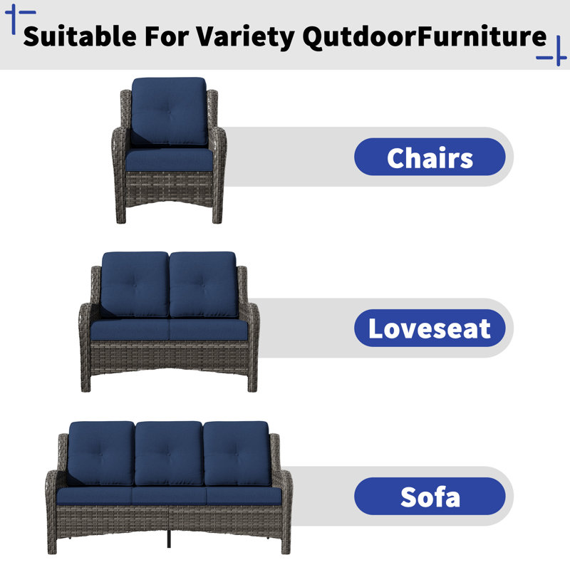 4" Deep Outdoor Cushions: Weather-Resistant Olefin, Dark Blue, 9
