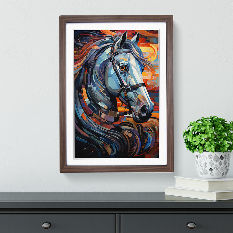 Shire Horse Futurism No.2 - Single Picture Frame Print on Wood, 34cm H x 25cm W x 2cm D, Walnut
