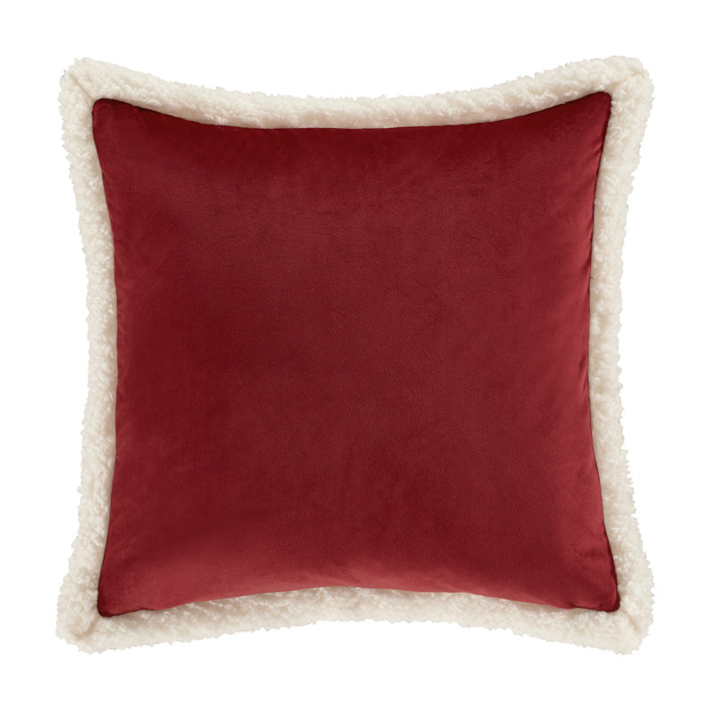 Coussin décoratif matelassé carré Casey Sherpa - 18 po, Cramoisi