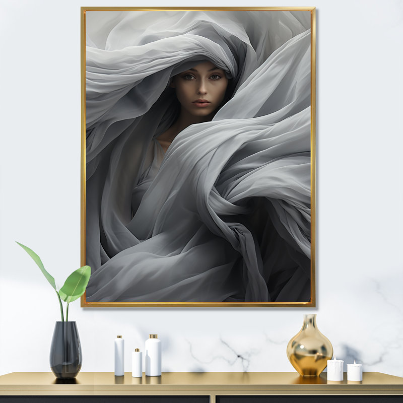 Gris, apaisant, ombres - art mural abstrait, H 40 po x l 30 po x P 1,5 po, Cadre flottant doré