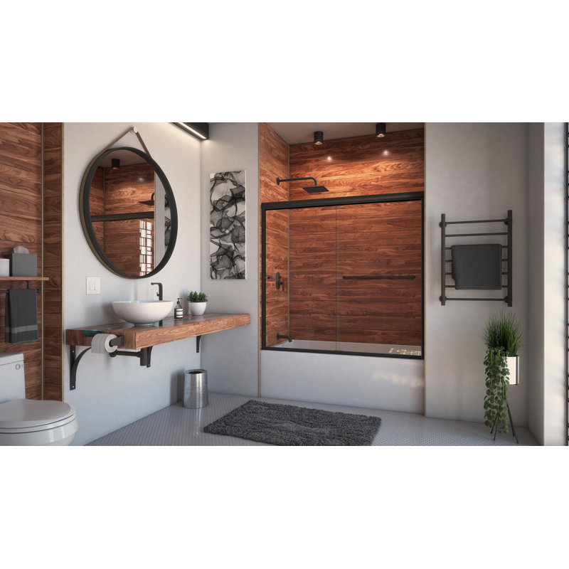 Ete 72" W x 57.38" H Bypass Frameless Tub Door, Left Opening, Anodized Oil Rubbed Bronze