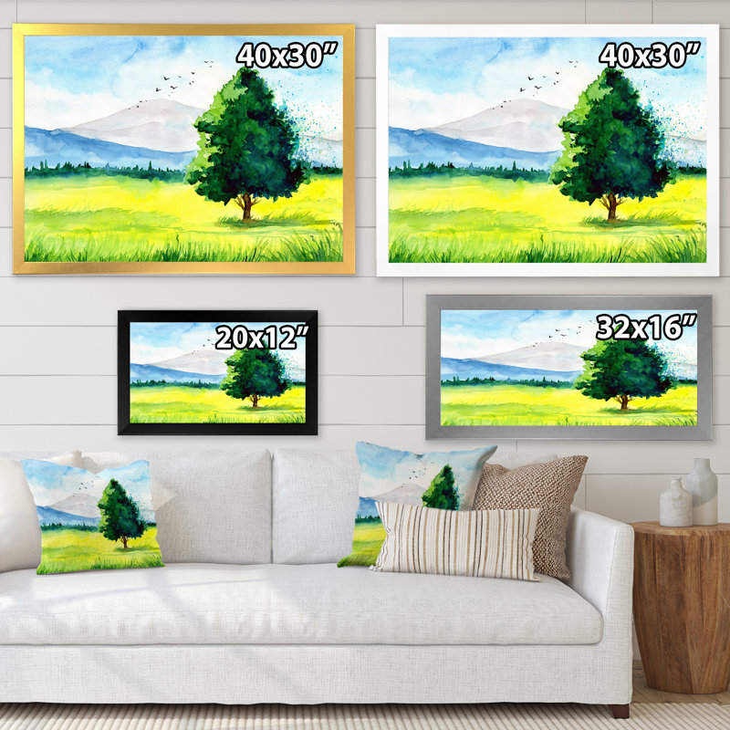 «The Yellow Field with the Beautiful Tree», reproduction sur toile, H 24 po x l 32 po, Toile blanche avec cadre d'angle fermé