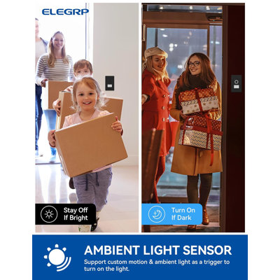 Interrupteur de capteur intelligent ELEGRP unipolaire, gradateur Wi-Fi 2,4 Ghz compatible avec Alexa et l'assistant Google, contrôle de l'application, fil neutre requis, homologué UL, aucun concentrateur requis, 1 PC