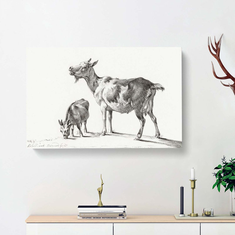 Two Goats by Jean Bernard - Wrapped Canvas Drawing - Wrapped Canvas, 35cm H x 50cm W x 3cm D