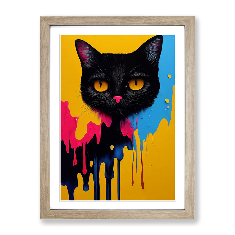 Painted Cat No.1 - Wall Art, 64cm H x 46cm W x 2cm D, Oak