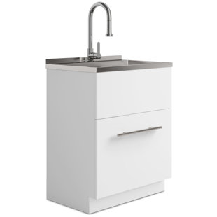 Metro Modern Laundry Cabinet with Faucet and Stainless Steel Sink in White