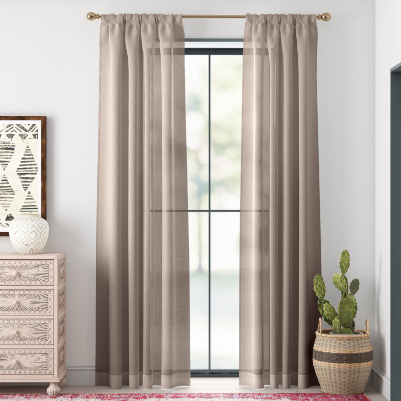 White Sheer Polyester Rod Pocket Light Filtering Curtain Panel