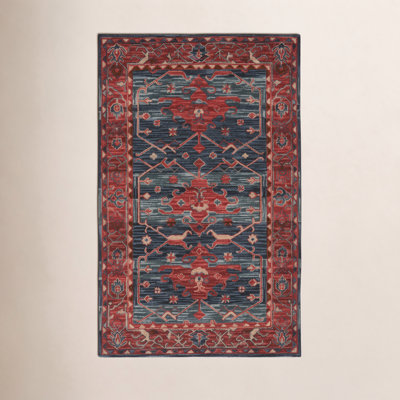 Red Blue Hand-Tufted Wool Oriental Rug