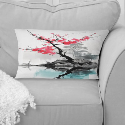 Asian Art Sumi Lake I - Asian Art Printed Throw Pillow
