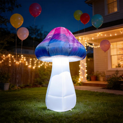 Décoration de jardin champignon gonflable à DEL de 6 pi avec ventilateur intégré, cour arrière, scène, sentier et fête des fêtes (1 pièce)