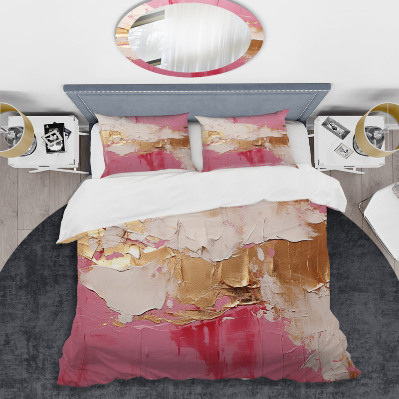 Ensemble de housse de couette Minimalisme rose et doré I - peinture abstraite