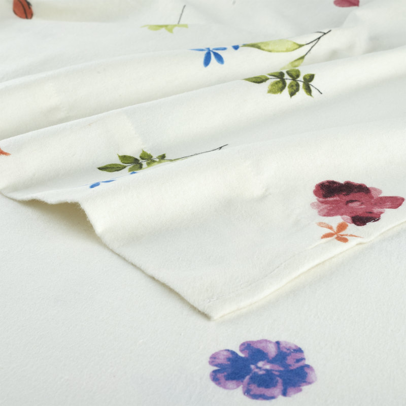 Pointehaven 180 GSM Brushed Cotton Flannel Deep Pocket Sheet Set Full Floral Bouquet, Floral Bouquet, Full