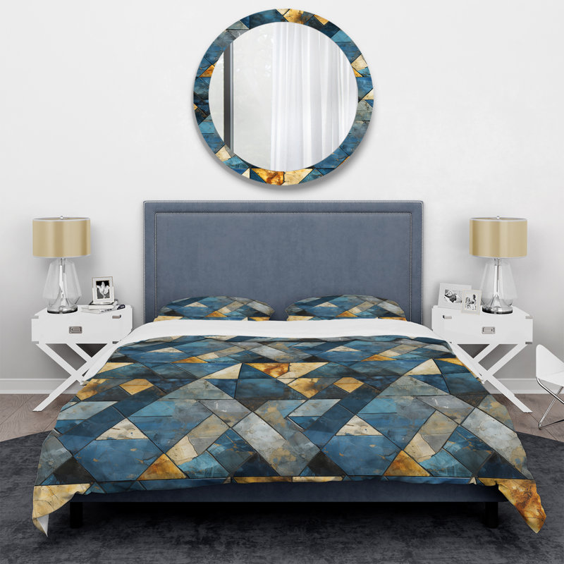 Ensemble de housse de couette Rustic Cobalt Triangle Symphony II, Housse de couette pour grand lit et 2 taies décor
