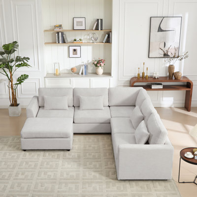 6 Seats Upholstered Sectional Sofa Modern Corner Couch With Ottoman