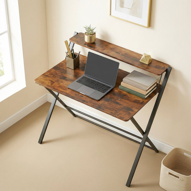 Metal Base Writing Desk, Brown/Black