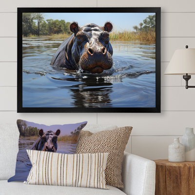 Hippopotames gris, berge, rêveries 2 - art mural hippopotame