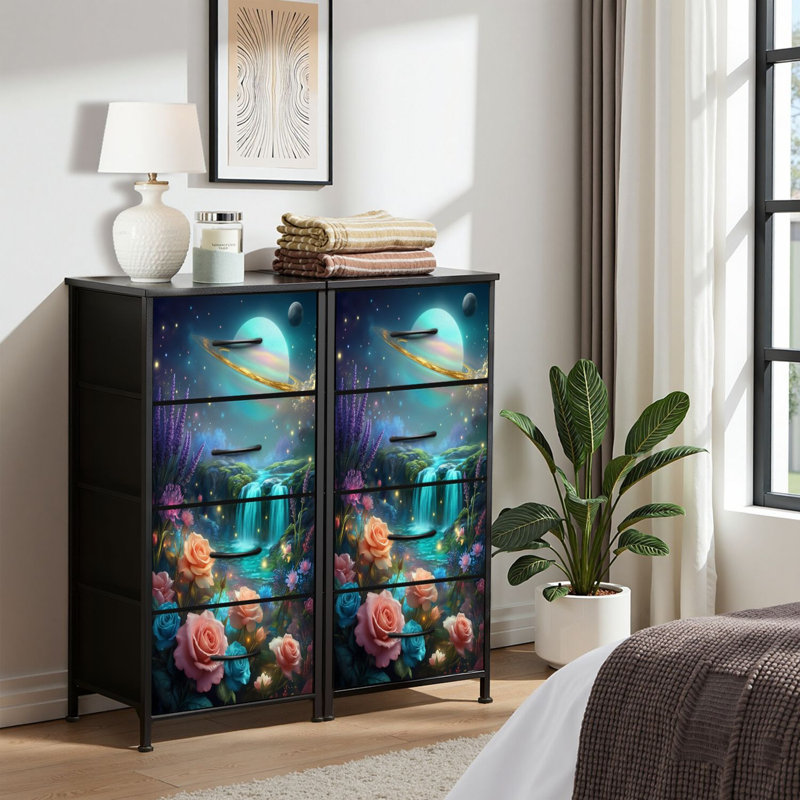 4 Drawer Dresser for Bedroom, Narrow Chest of Drawers, Wooden Top and Study Iron Frame 18"x37.5"-(WxH)
