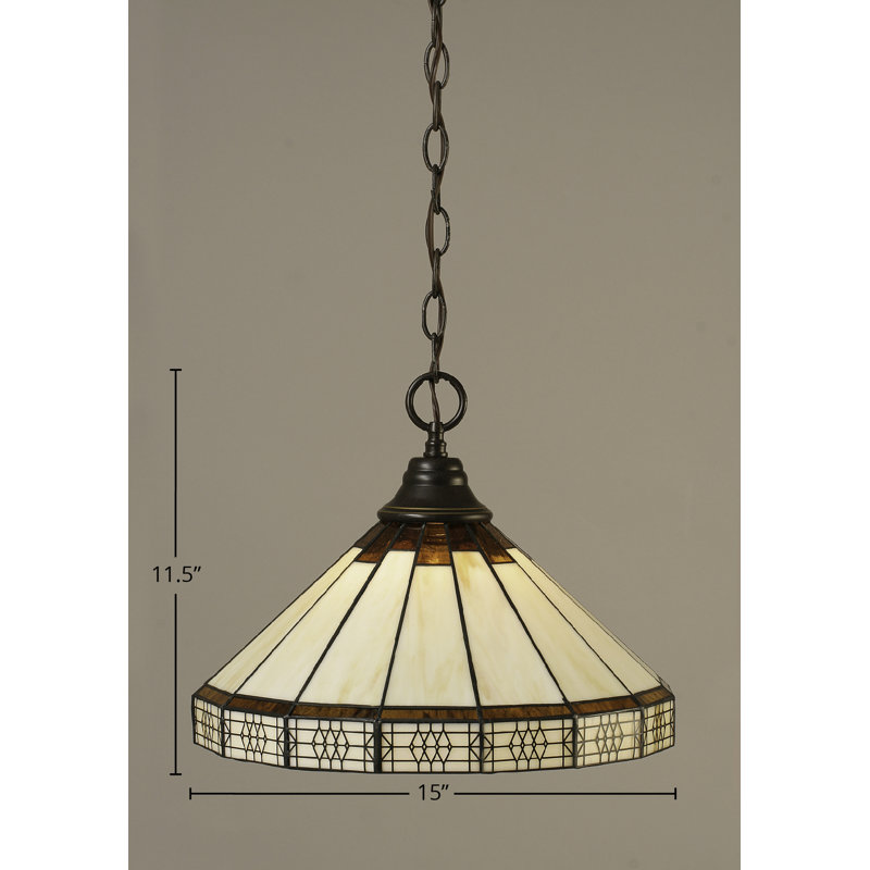 Luminaire suspendu en chaîne avec verre d'art mission 15 po miel et brun, Granit foncé
