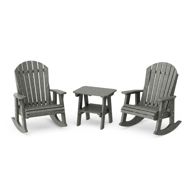 Ensemble de chaises berçantes 3 pièces avec table d'appoint Heritage Adirondack Heritage, Gris foncé