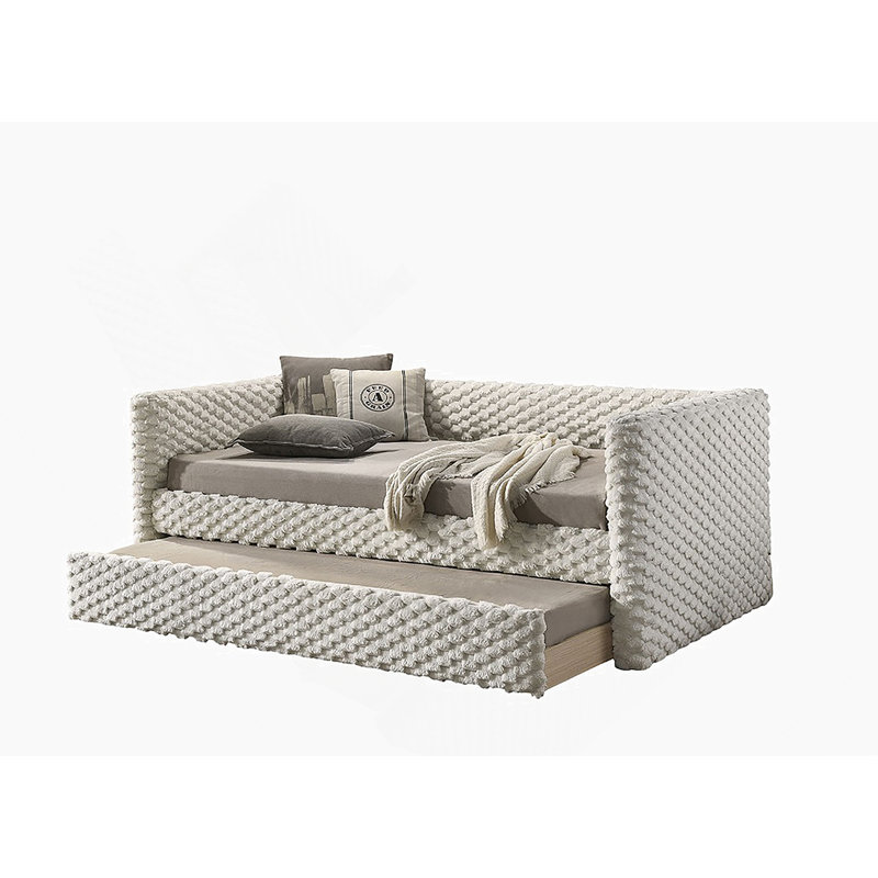 Lit de jour simple de style transitionnel 1pc avec pieds en plastique gigogne et finition blanche pour salon principal