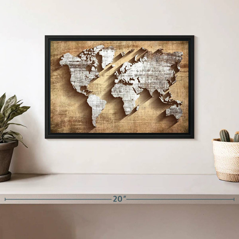Carte du monde en bois sculpté Aliaz, H 9 po x l 13 po