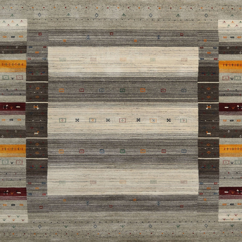 Tapis contemporain gris / beige, Carré 7 pi