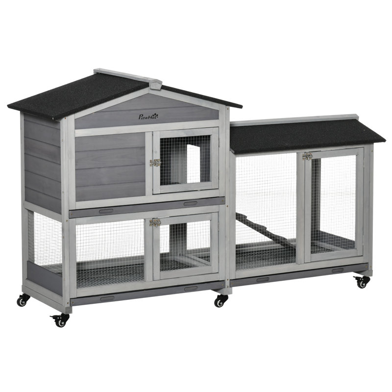 Stoudt Weather Resistant Rabbit Hutch, Grey/Black/White