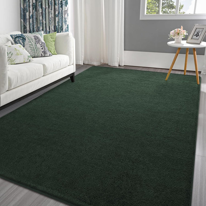 Solid Colour Shag Area Rug, Rectangle 183 x 275 cm, Dark Green