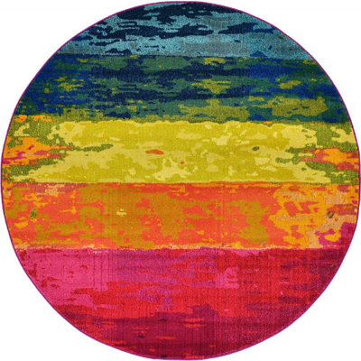 Tapis bleu marine / rouge / orange à motif géométrique Shirey