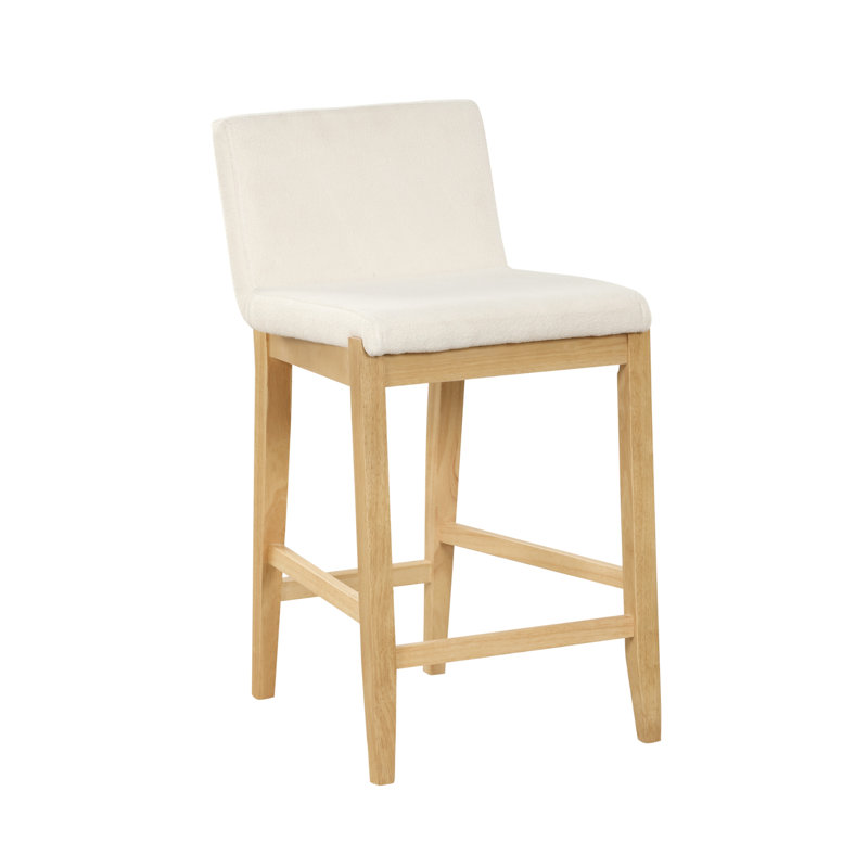 Cream Boucle Upholstered Counter Stools with Warm Pine Legs, Set of 4
