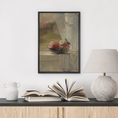 Reproduction d'art sur toile encadrée - œuvre d'art botanique florale rétro pour le décor du salon