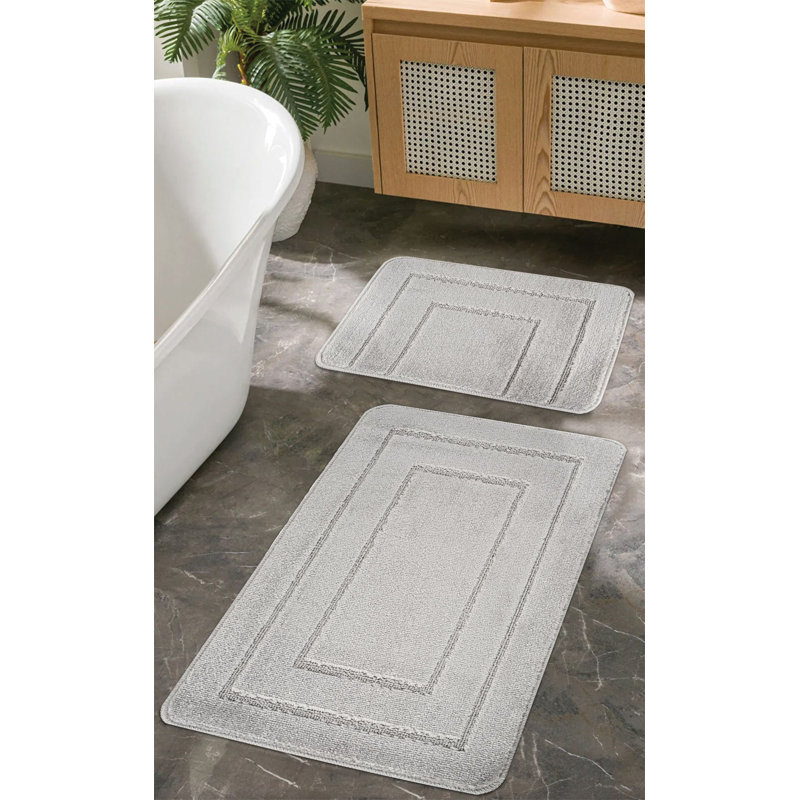 Premium Bathmat Set (2 Pieces), Grey, 19.7 x 31.5 inches & 15.7 x 19.7 inches | 100% Polypropylene, 1350 g/m² | Non-Slip Natural Latex Sole, Easy to Clean, Soft Pile Height: 0.5 mm, Perfect for Home & Bathroom Décor