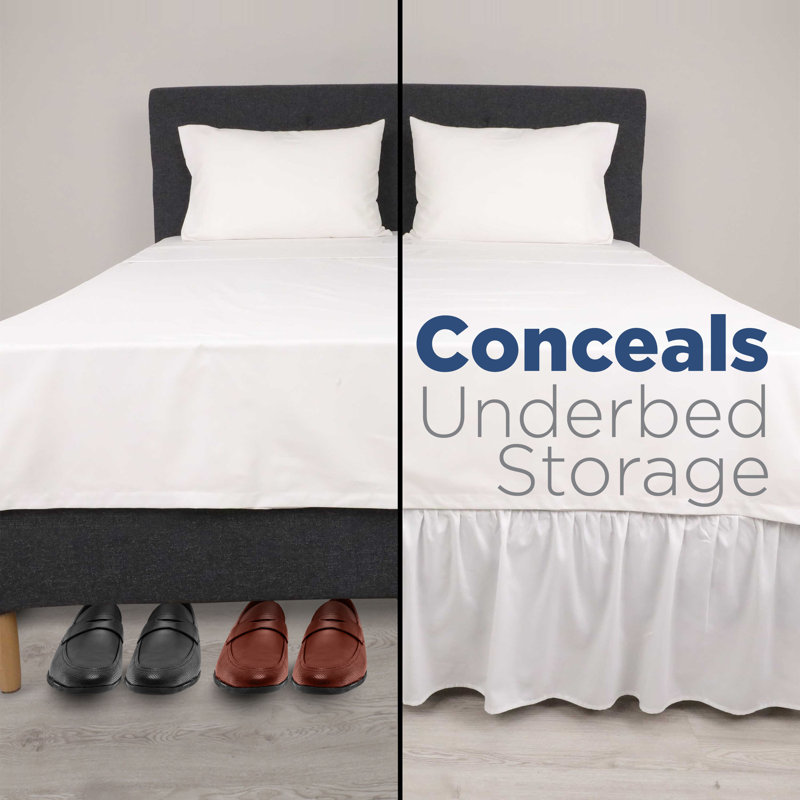 King Size White Cotton Polyester Ruffled Bed Skirt