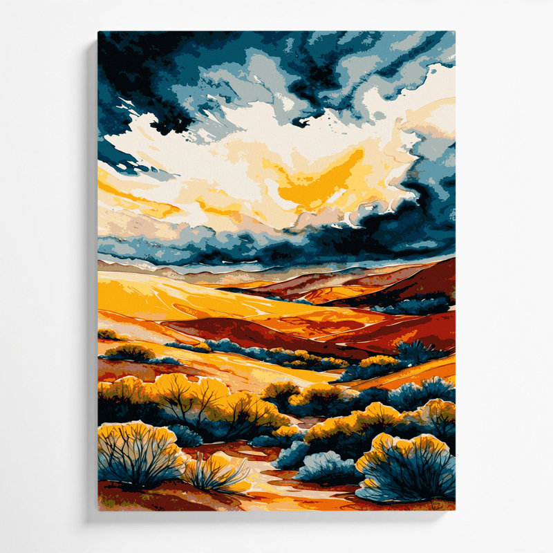 «Watercolor Landscape 85», art mural sur toile brune, H 24 po x l 36 po