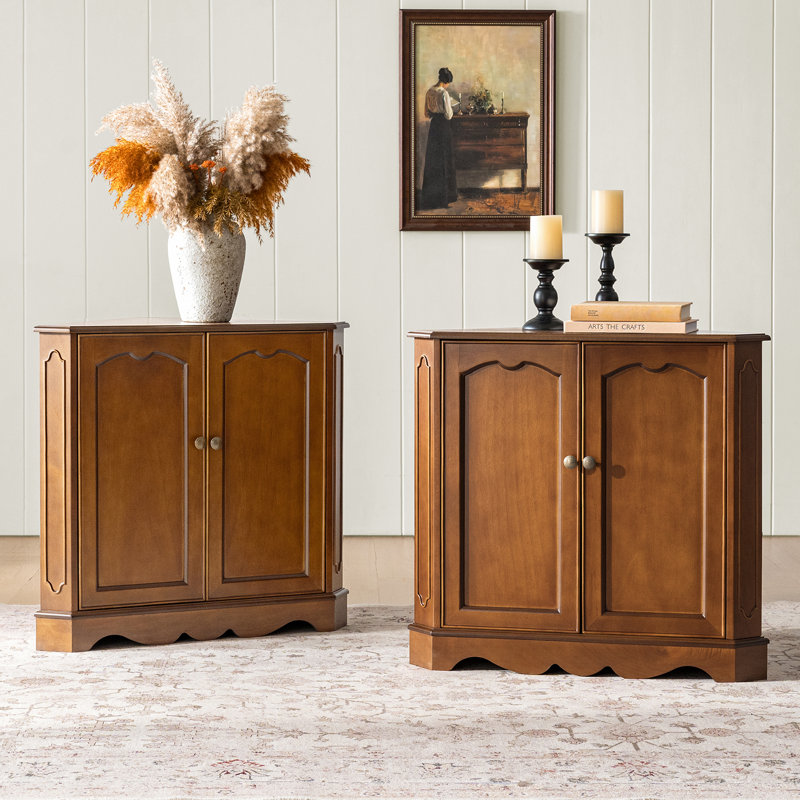 Desirat Traditional 32''W 2-Door Corner Cabinet with Adjustable Shelves(Set of 2), Walnut