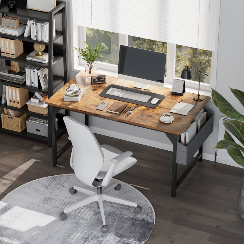 Bureau d'écriture en métal, Brun rustique, H 29,6 po x l 48 po x P 19,7 po