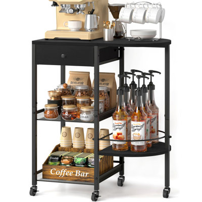 Coffee Bar Station with Wheels and Storage Drawer