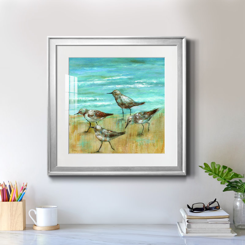 Sandpipers III - Peinture encadrée, H 17,5 po x l 17,5 po x P 1,5 po, Papier avec cadre argenté