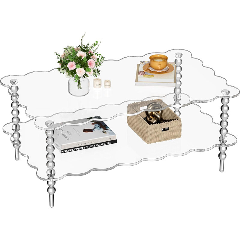 Acrylic Coffee Table, 2-Tier Living Room Table With Storage, Center Table Mid-Modern Century For Living Room (Clear, 37.8“×23.6“×15.7”)