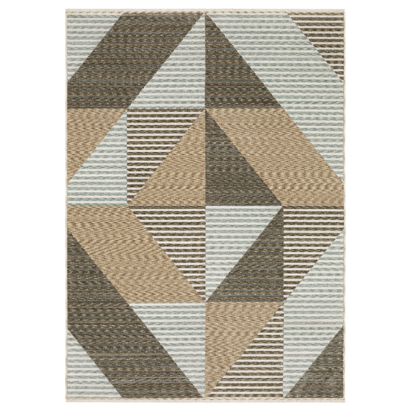 Eidan Industrial Geometric Blocks Beige/ Grey Area Rug, Rectangle 5'3" x 7'9"