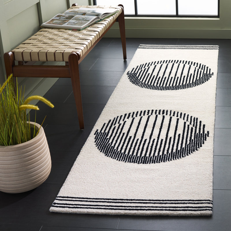 Kyndahl 680 Hand Tufted Wool/Cotton Abstract Indoor Use Only Rug in Ivory/Black, Runner 2'3" x 8'