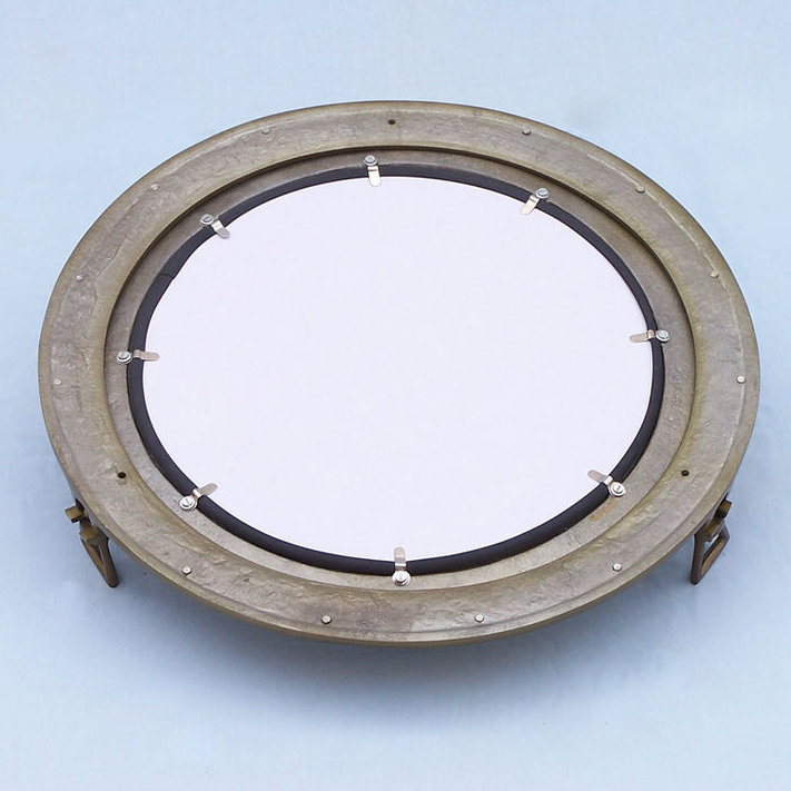 Miroir mural hublot, Laiton antique, H 20 po x l 20 po