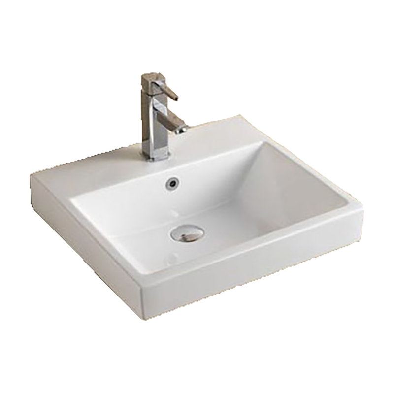 Lavabo de salle de bain mural rectangulaire en céramique avec trop-plein Milano, Brillant