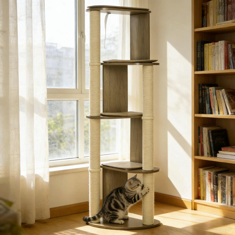 Large Multilevel Cat Tower,Corner Cat Tree, Nutmeg Brown/White