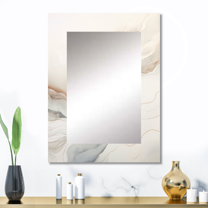 Rivers Riverside Dreams - grand miroir mural en marbre, miroir décoratif beige, impression d'art en métal, 32 po x 24 po